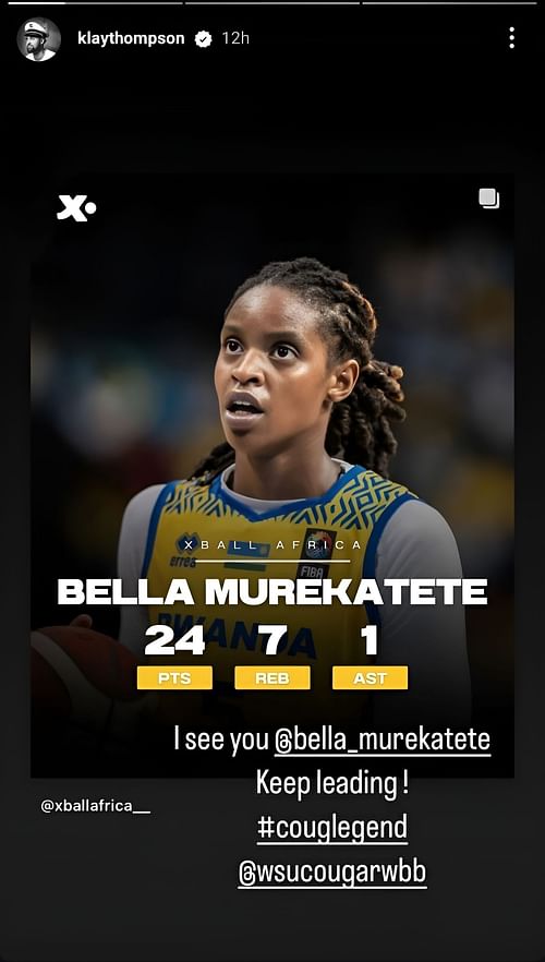 Kla Thompson's IG story acknowledging Bella Murakatete's performance