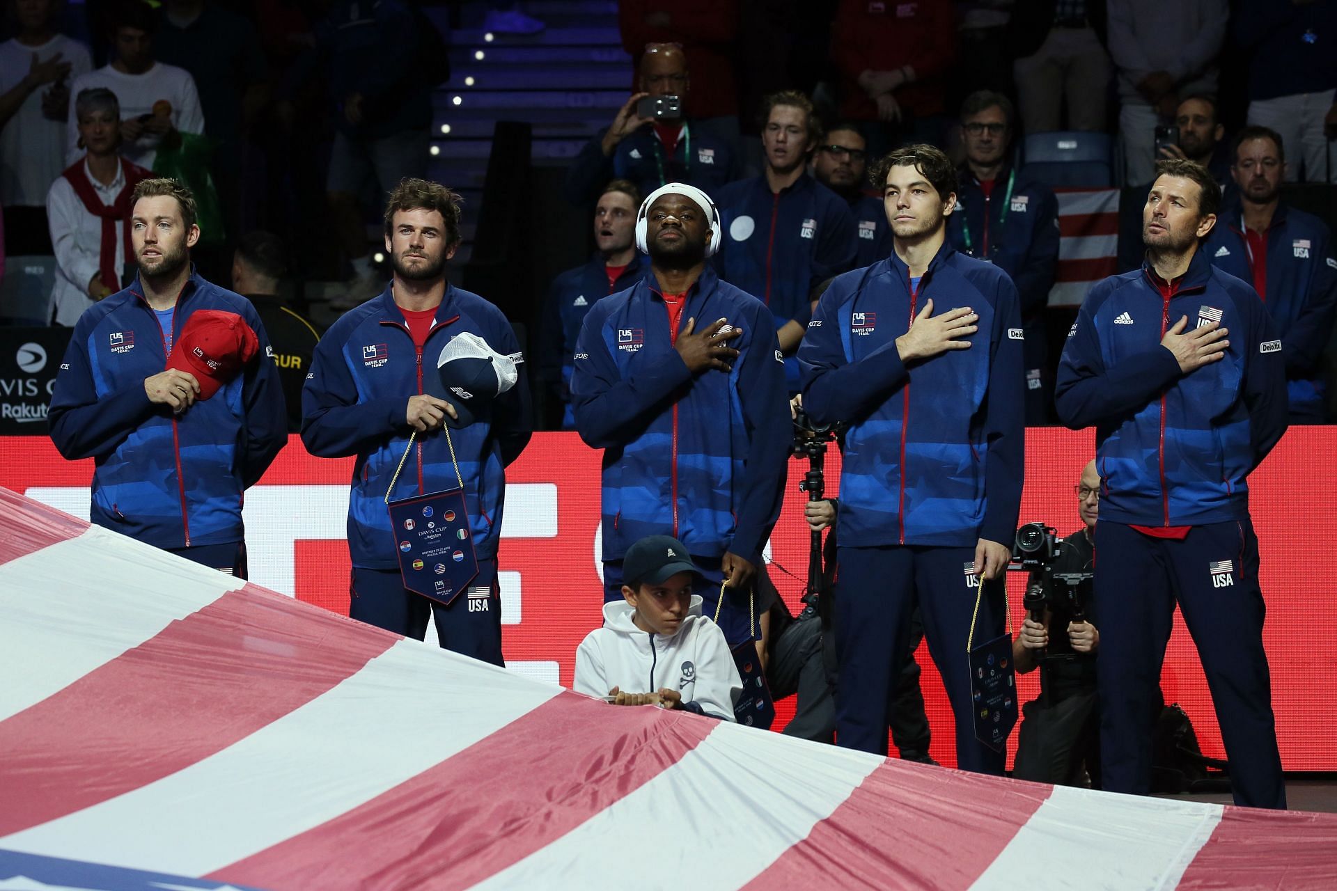 Tommy Paul (second from left), Frances Tiafoe (center), and Taylor Fritz (seond from right) pictured at Davis Cup Finals 2022 - Source: Getty