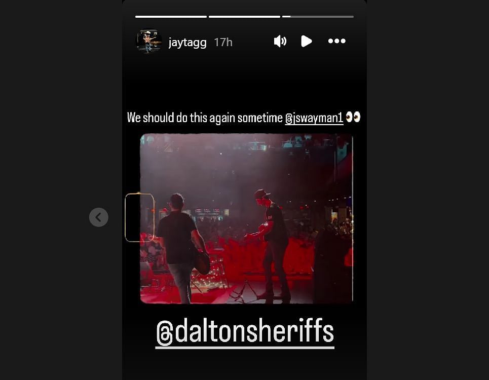 Jeremy Swayman on stage with a guitar (Credit: Jay Tagg&#039;s IG story)