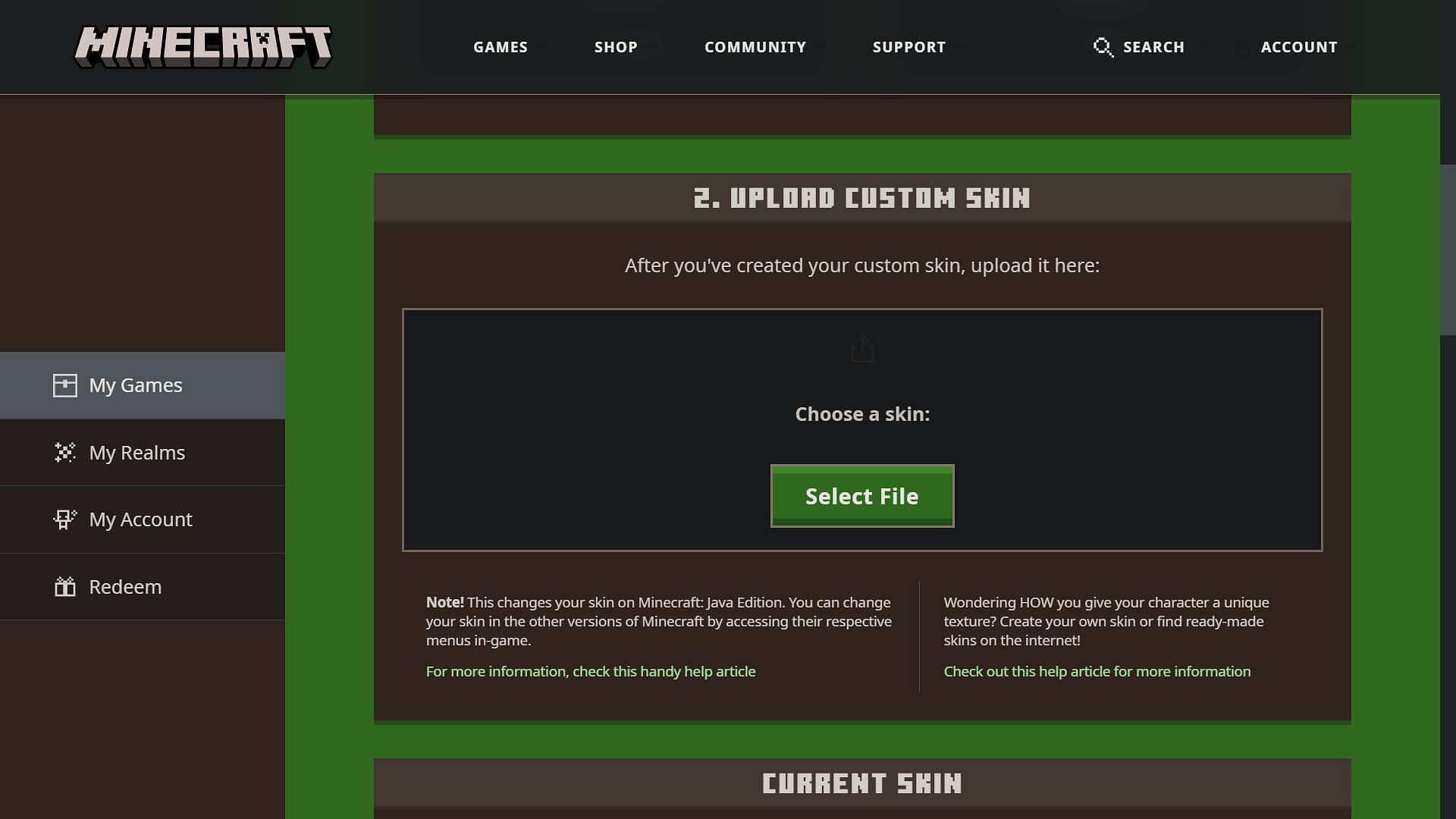 You can try uploading a custom skin from the website (Image via Mojang Studios)