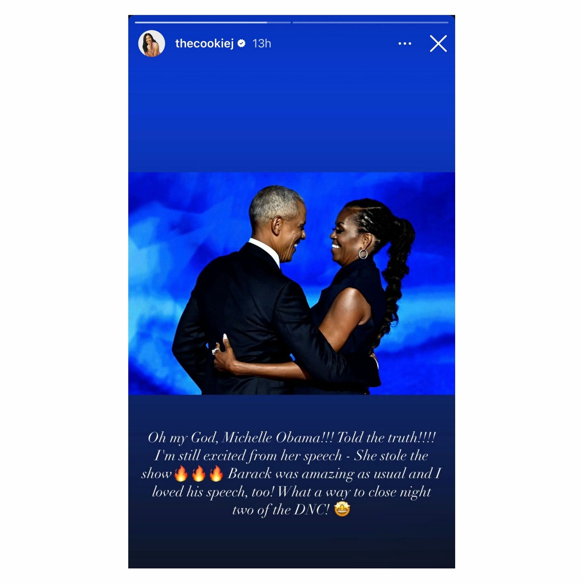 Cookie Johnson's post about Barack and Michelle Obama's speeches