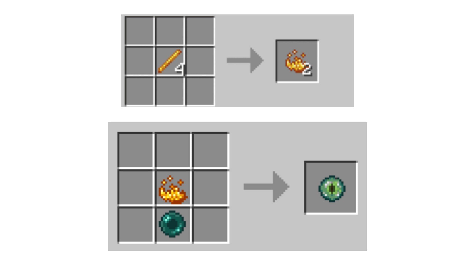 Blaze rods are used to craft Blaze powder, which in turn is used to craft an Eye of Ender (Images via minecraft101.com, lifewire.com)