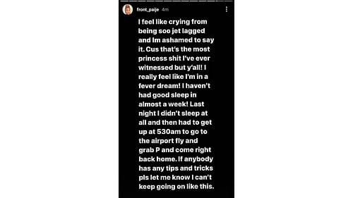 Paije Speights shares her frustrations after dealing with jet lag. Credit: Paije Speights' IG account