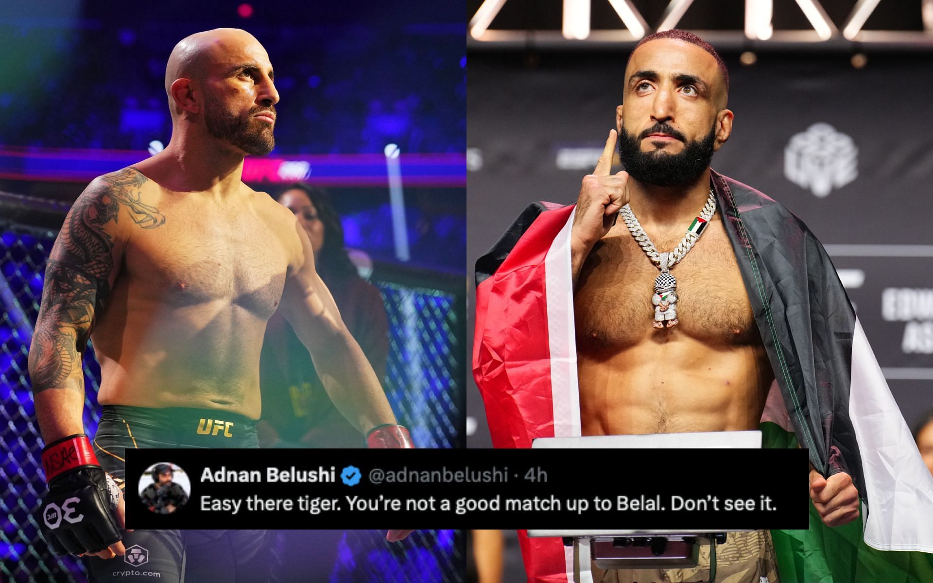 Fans react to Alexander Volkanovski (left) lashing out at Belal Muhammad (right). [Image courtesy: Getty Images] 