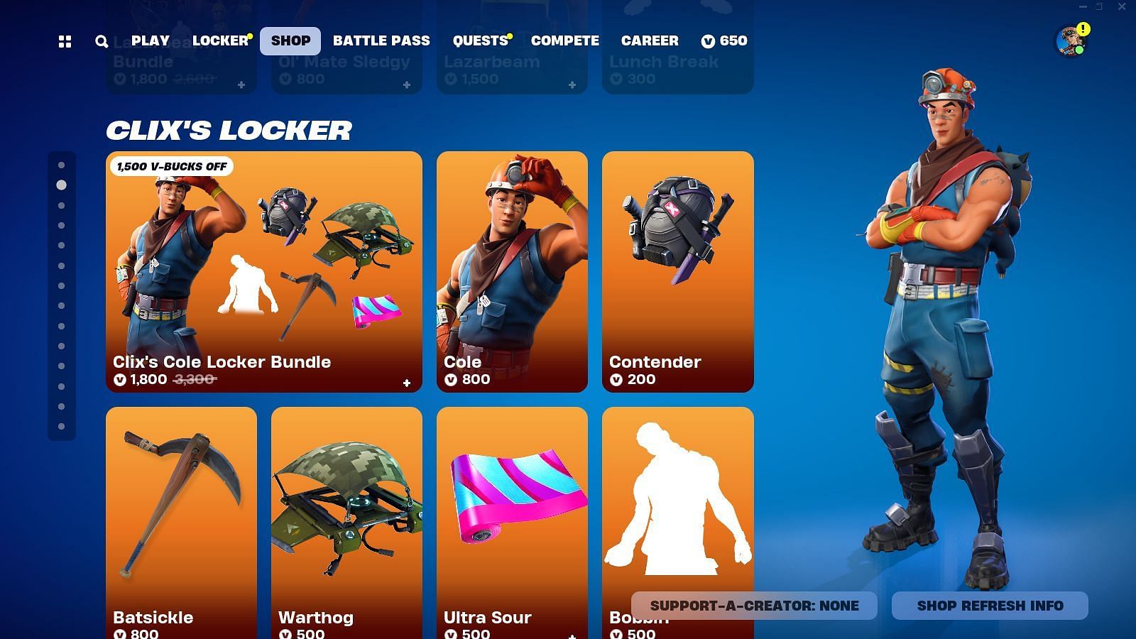 You can now purchase Clix&#039;s Cole Locker Bundle in Fortnite (Image via Epic Games)