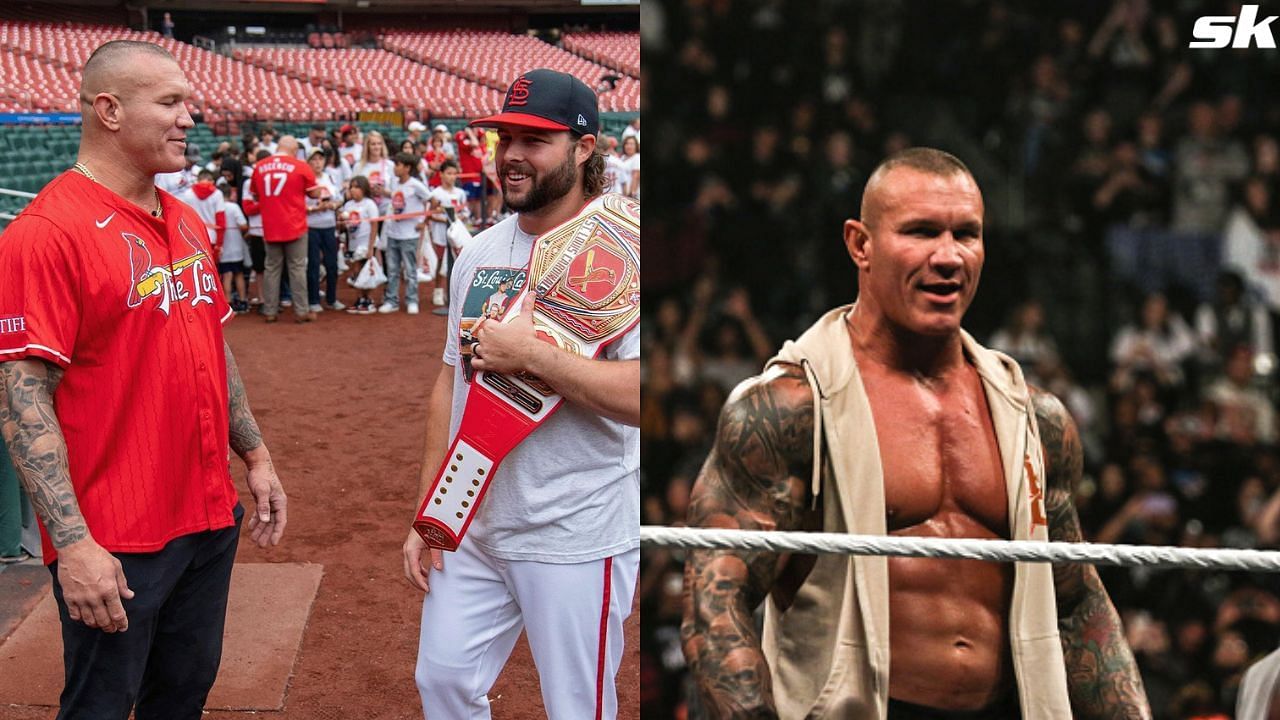 WWE star Randy Orton throws ceremonial first pitch at Busch Stadium ahead of Cardinals game. Credit: MLB/Instagram