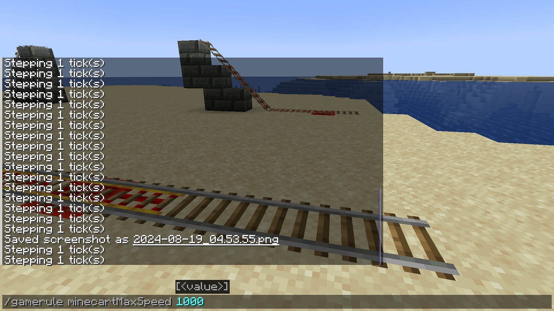 The new minecart speed command used in-game (Image via Mojang Studios)