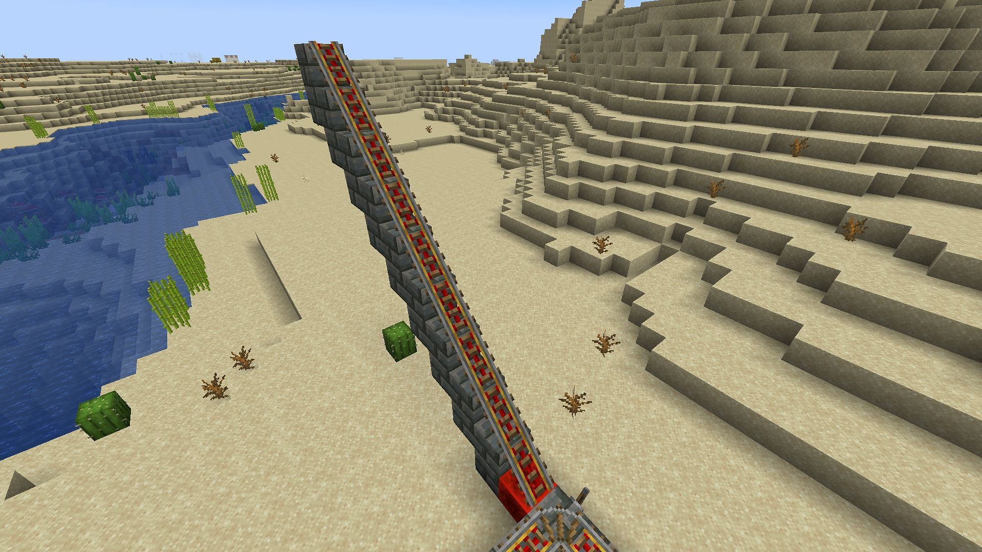 The ramp and lever added to one corner (Image via Mojang)