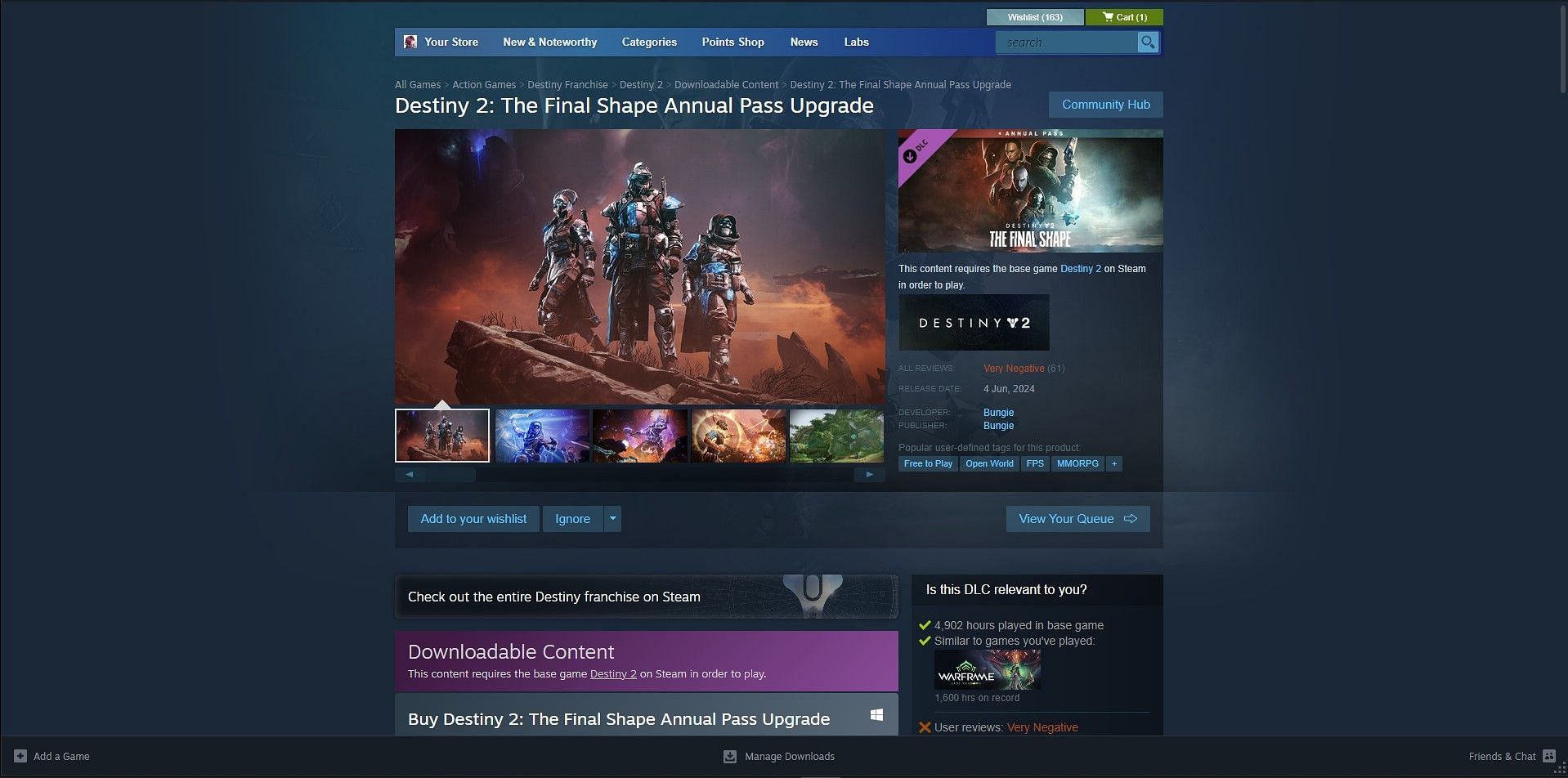 Steam page for the Annual Pass upgrade (Image via Steam)