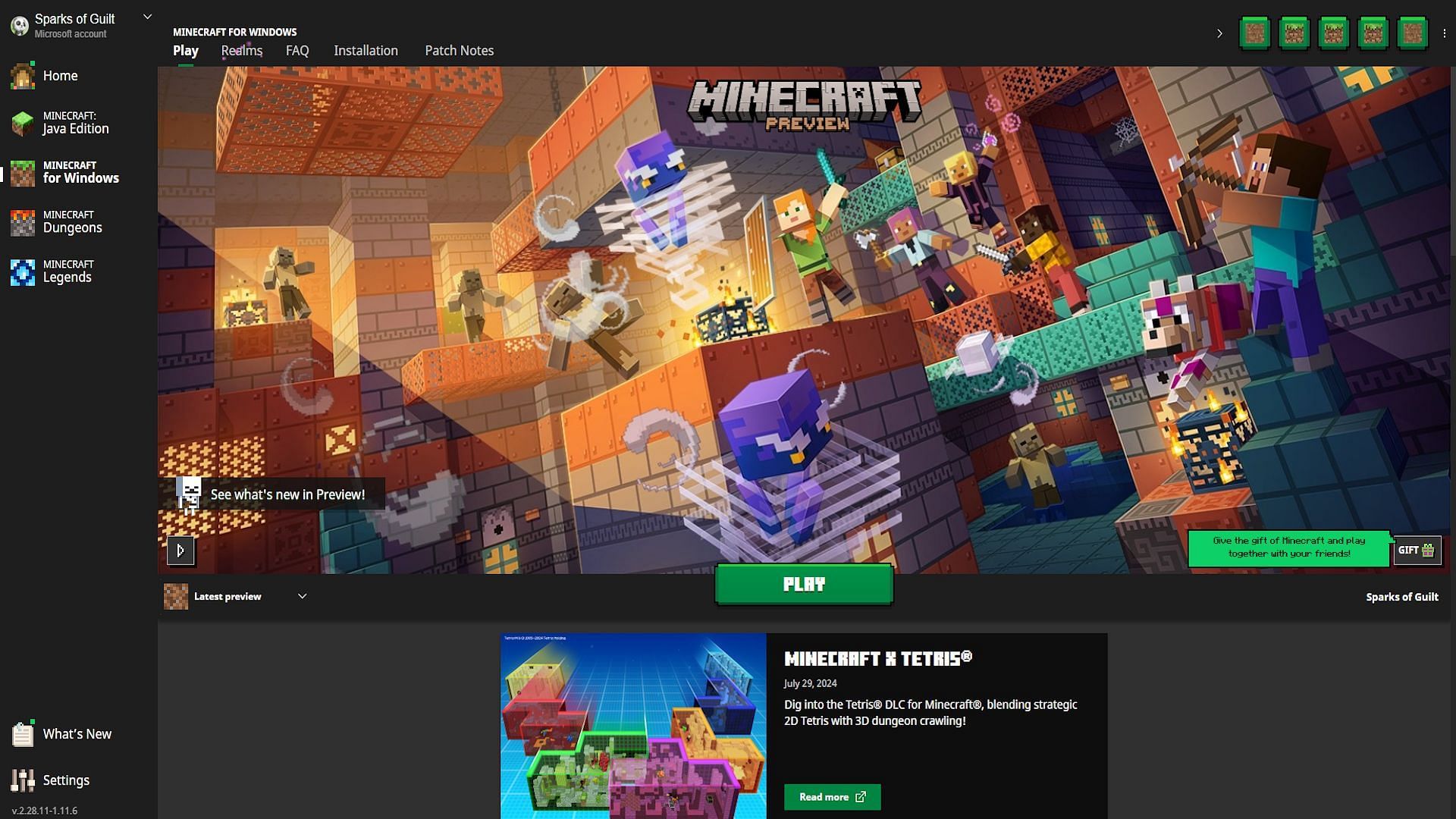 Bedrock&#039;s &quot;Latest Preview&quot; in the launcher (Image via Mojang)