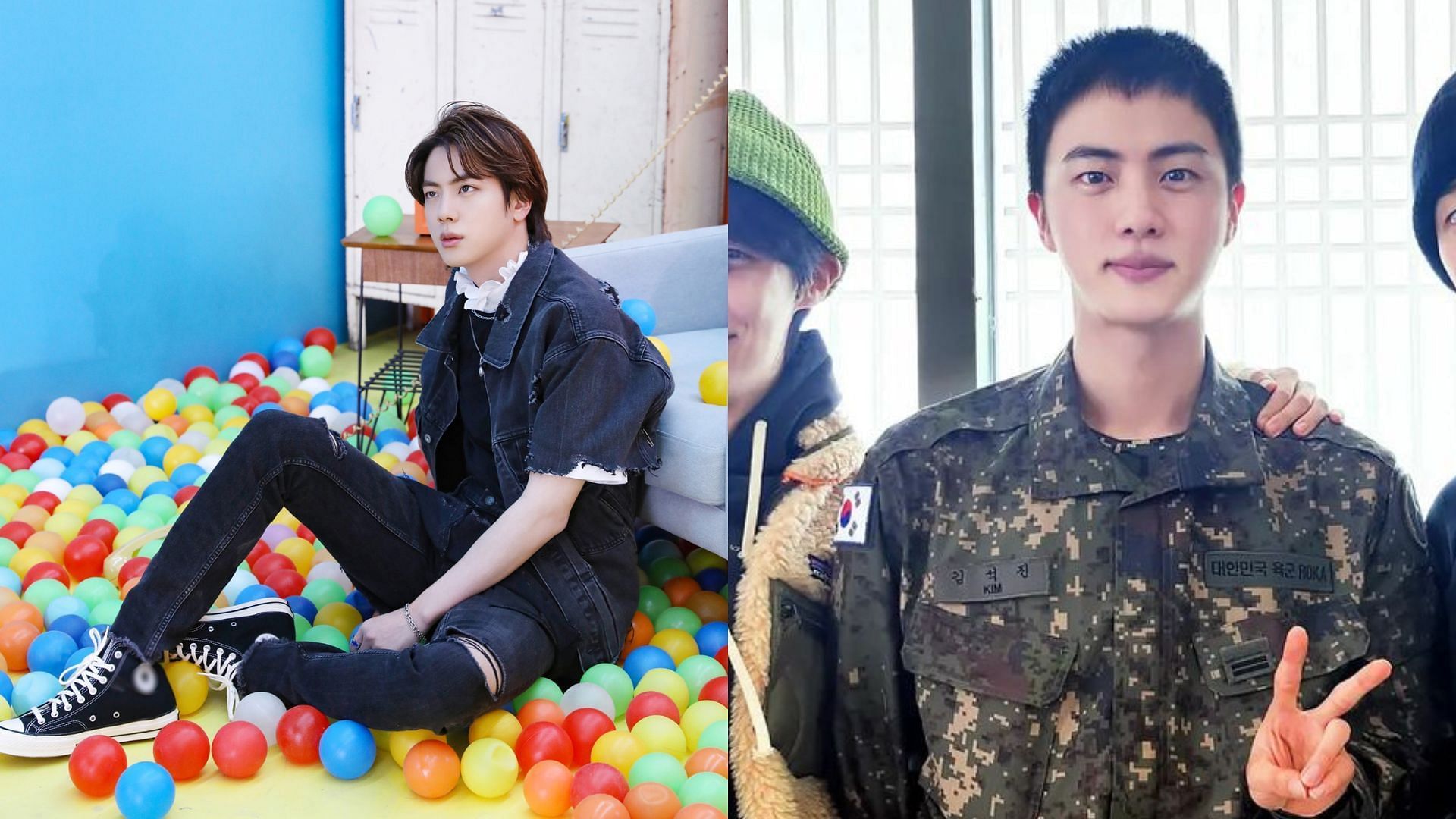 Jin visits his military comrades (Images via Instagram/jin and Weverse)