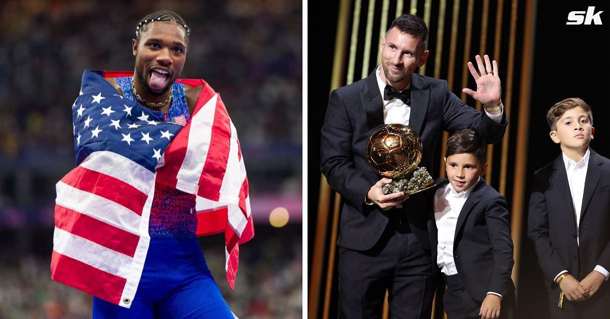 Noah Lyles (left) and Lionel Messi