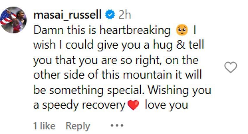 Masai Russell&#039;s comment- Source: Abby Steiner Instagram