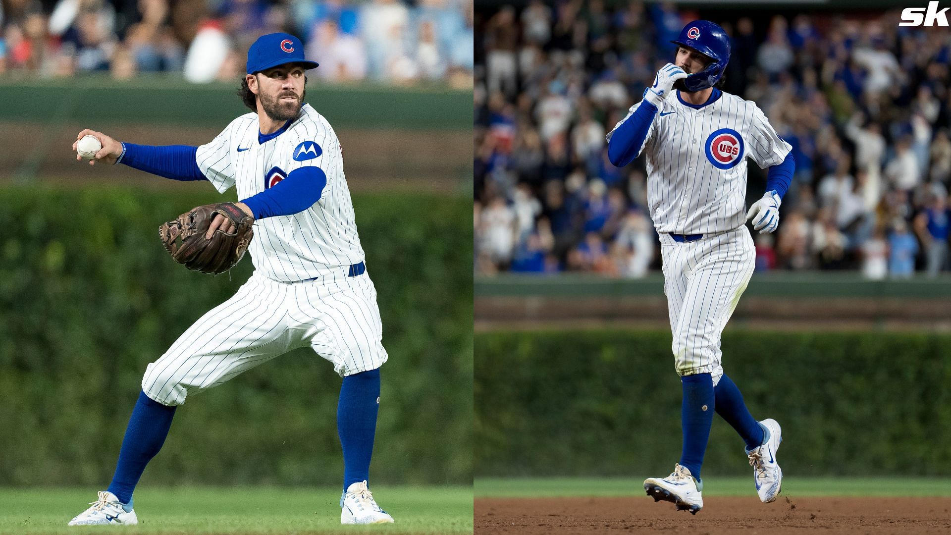 Dansby Swanson of the Chicago Cubs fields the ball in a game against the Detroit Tigers at Wrigley Field