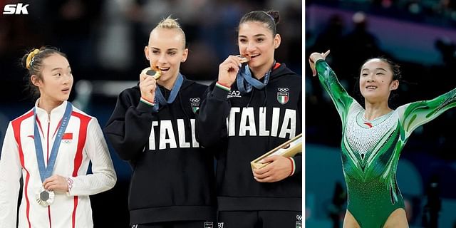 Zhou Yaqin and Italian gymnasts Alice D