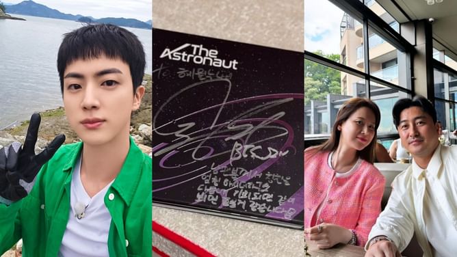 "So thoughtful Jin!"— Fans praise as Ahn Jung-hwan's wife shares receiving autographed 'The Astronaut' album with a touching note from the BTS’ idol