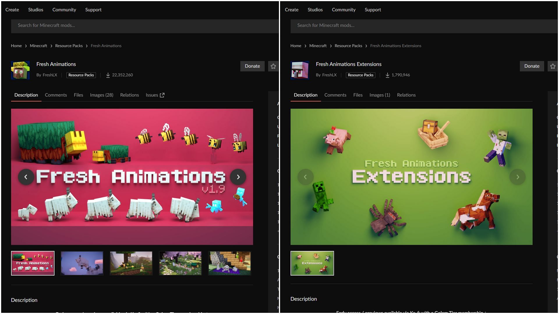 Fresh Animations and its extended version is the best animation resource pack (Image via CurseForge)