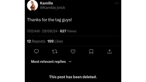 Kamille reacted to AEW not tagging her in a segment involving her [Source: X/Twitter, deleted post]