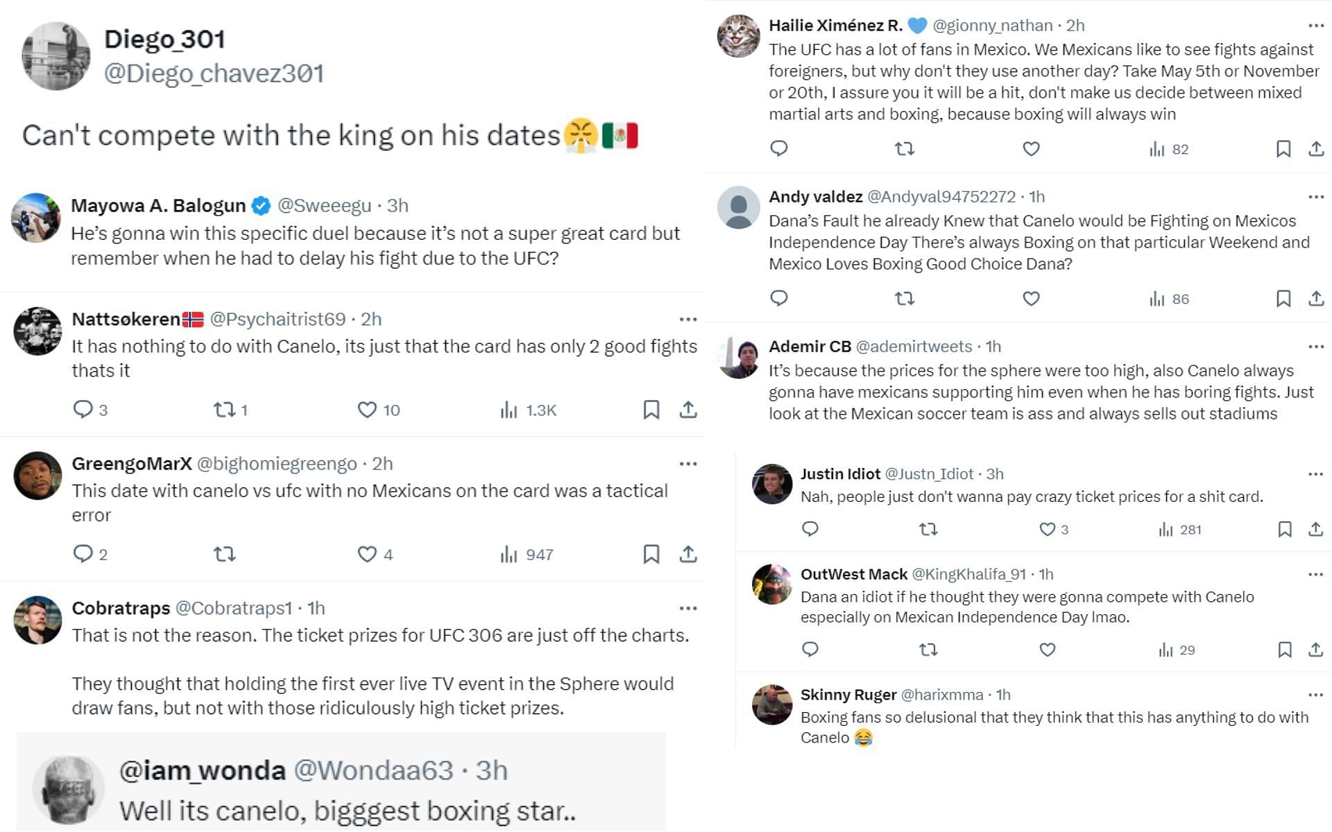 Check out the divided fan reactions on the Noche UFC vs. Canelo Alvarez event below [Images courtesy: @BoxingKingdom14 on X]