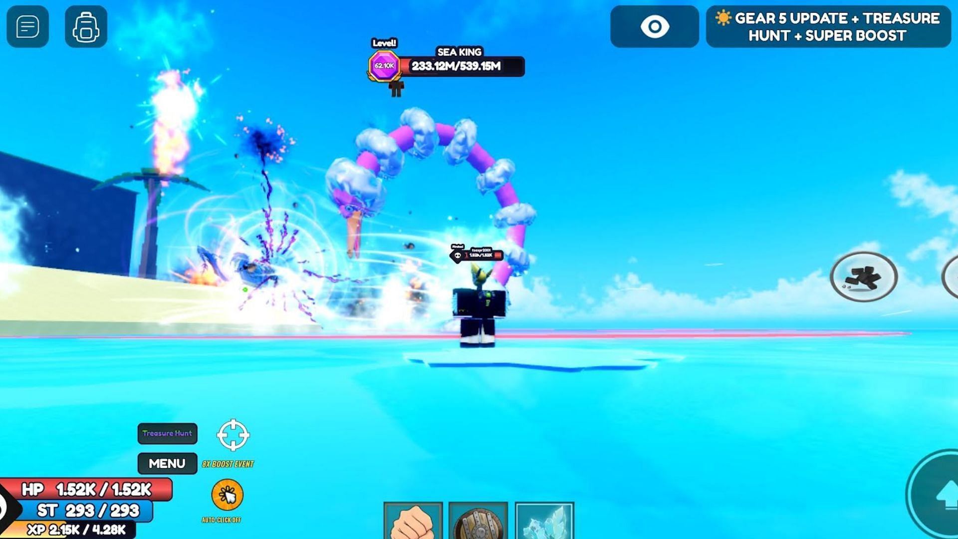 Use Ice Fruit to walk on water and fight a Sea Beast (Image via Roblox)