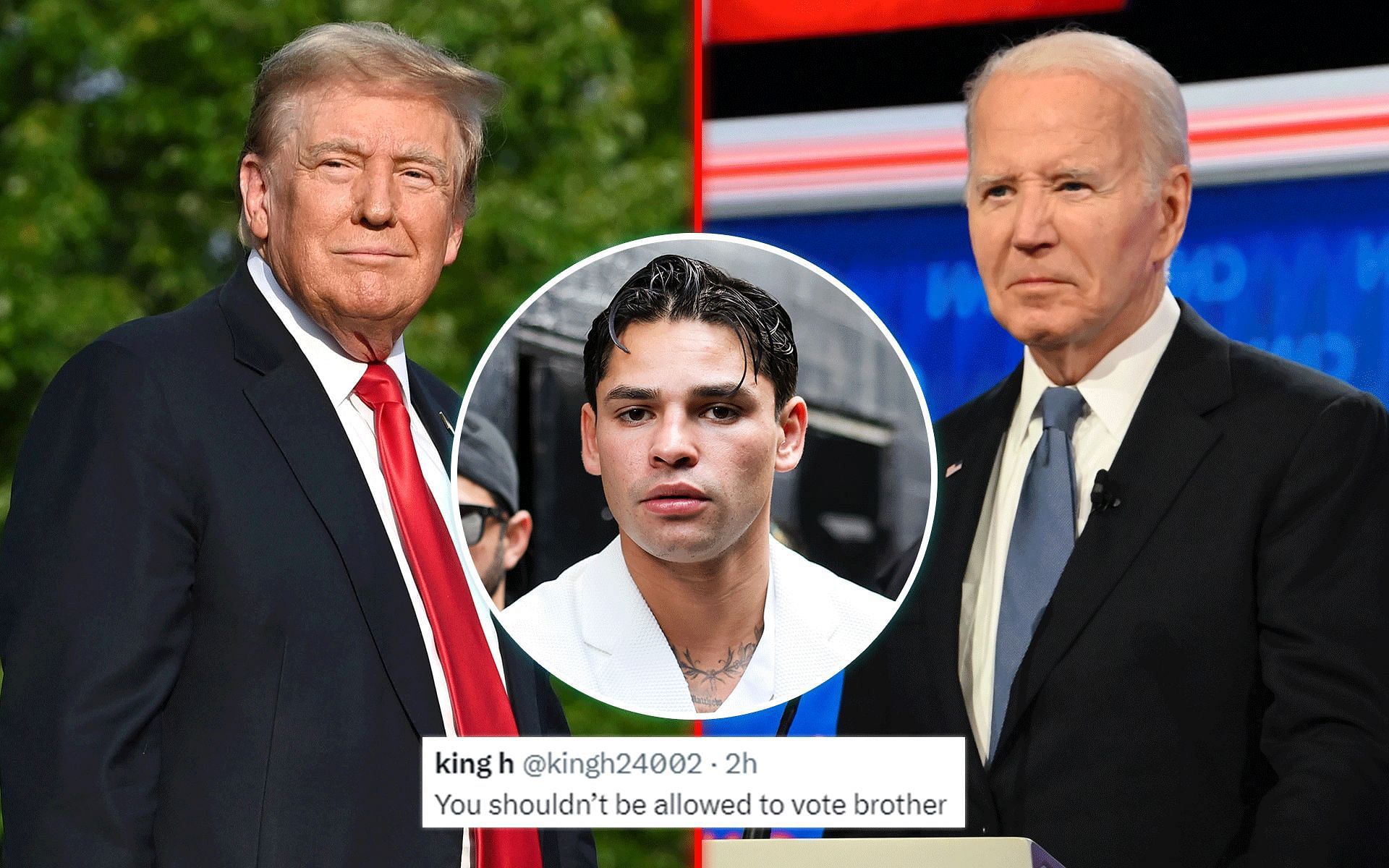 Ryan Garcia (inset) shared his thoughts on the US presidential elections involving Donald Trump (left) and Joe Biden (right) [Images courtesy: Getty Images]