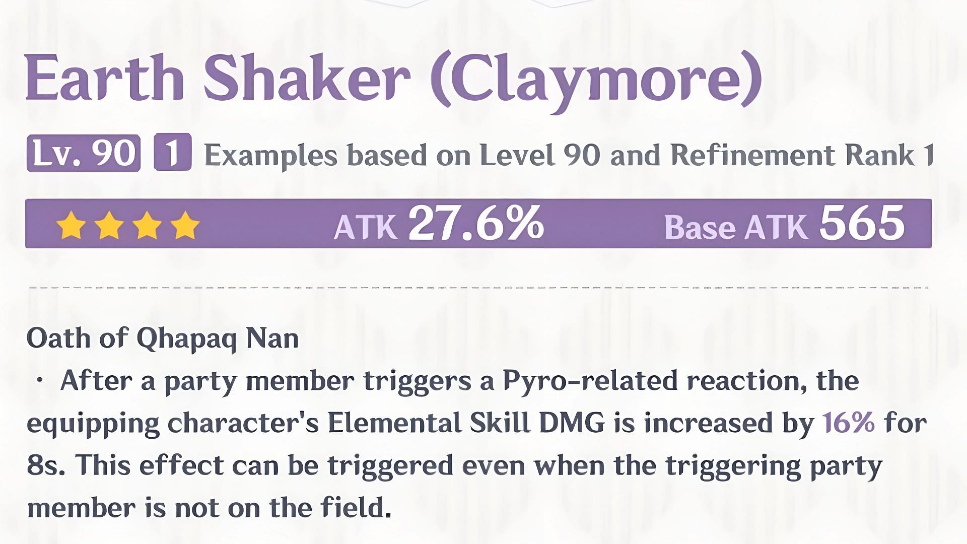 Official stats and passive of Earth Shaker (Image via HoYoverse)