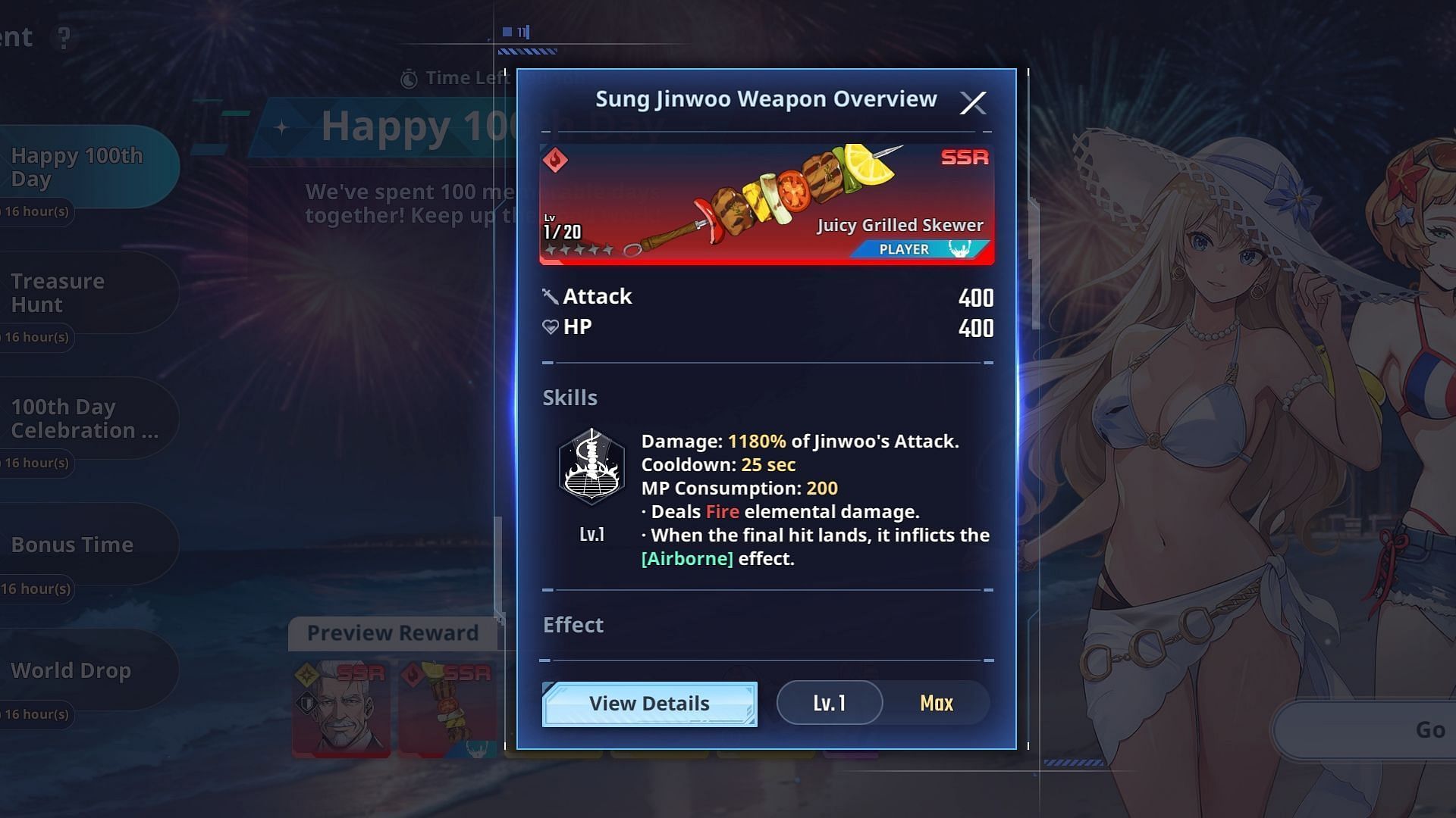 You can get Juicy Grilled Skewer by playing three events in Solo Leveling Arise. (Image via Netmarble)