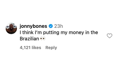 Jon Jones predicting the winner of Francis Ngannou vs. Renan Ferreira. [via @sportscenter on Instagram]