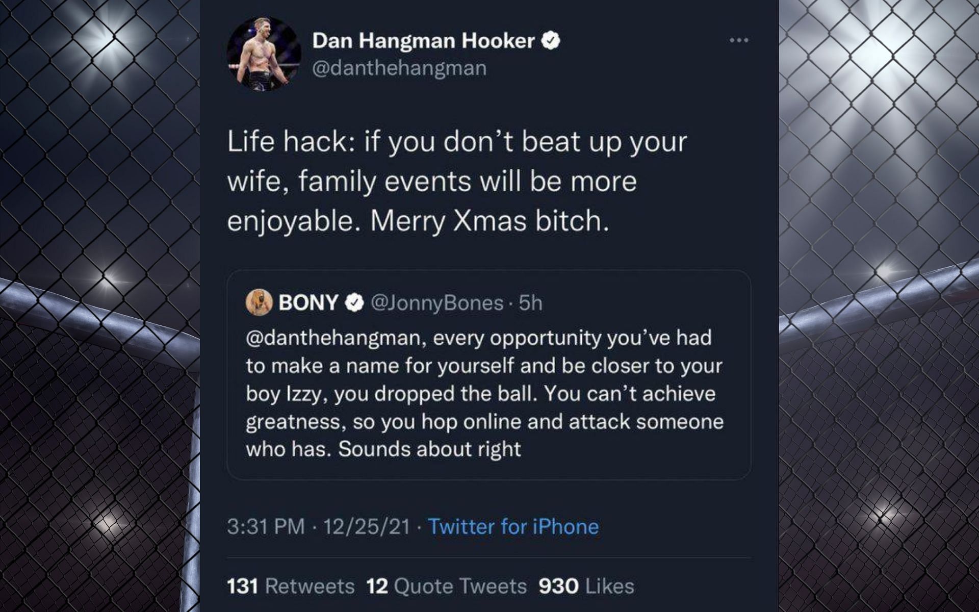 Screenshot of the exchange between Hooker and Jones back in 2021. [Image courtesy: The UFC&#039;s official Reddit Page]