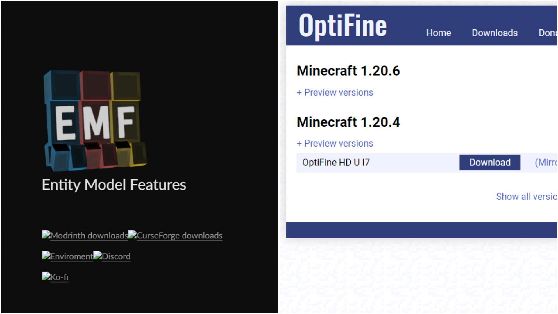 Download OptiFine or EMF for Fresh Animations to work (Image via CurseForge || OptiFine)