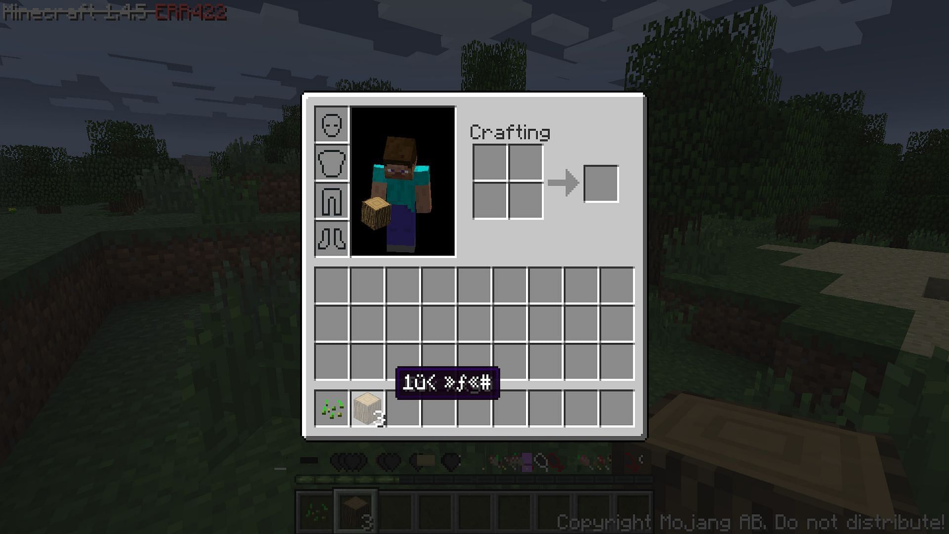 Items names and the health UI being scrambled (Image via Mojang)