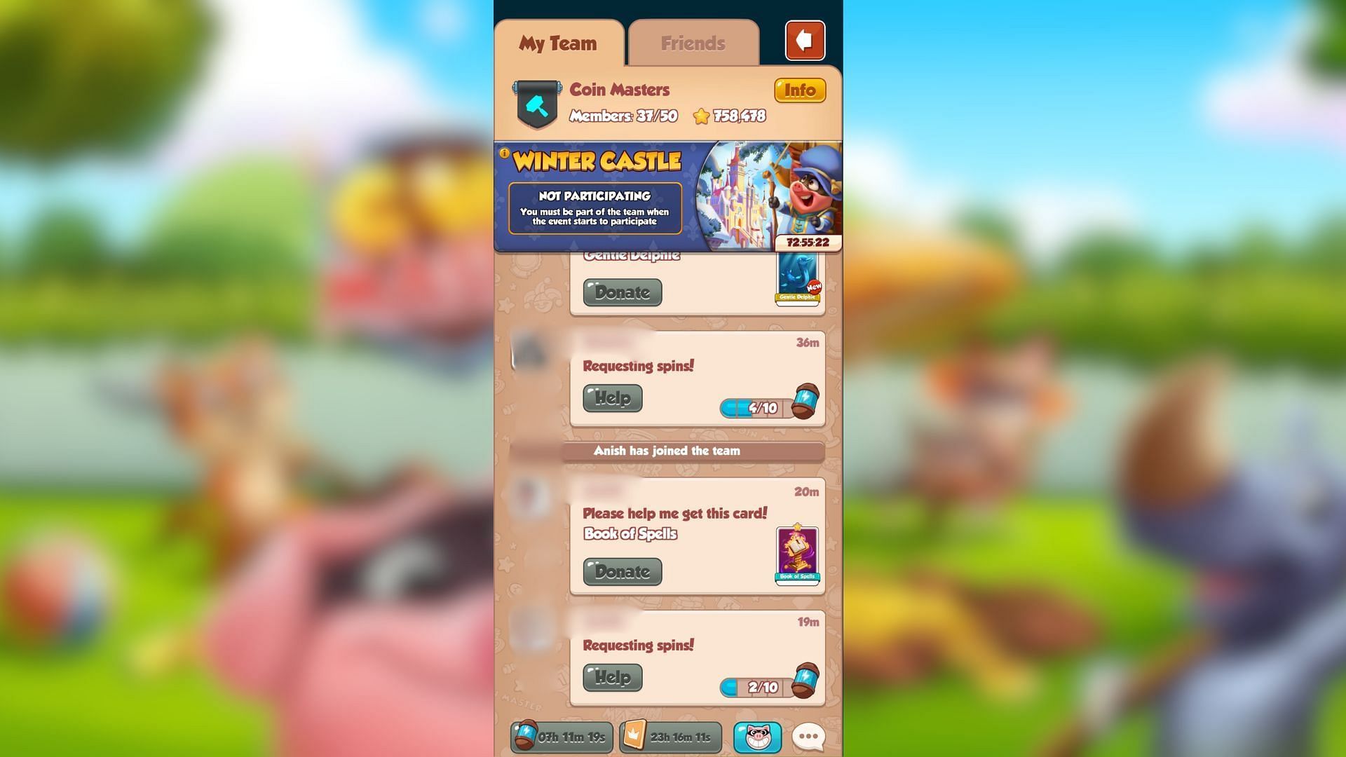 You can request cards from your team members (Image via Moon Active)