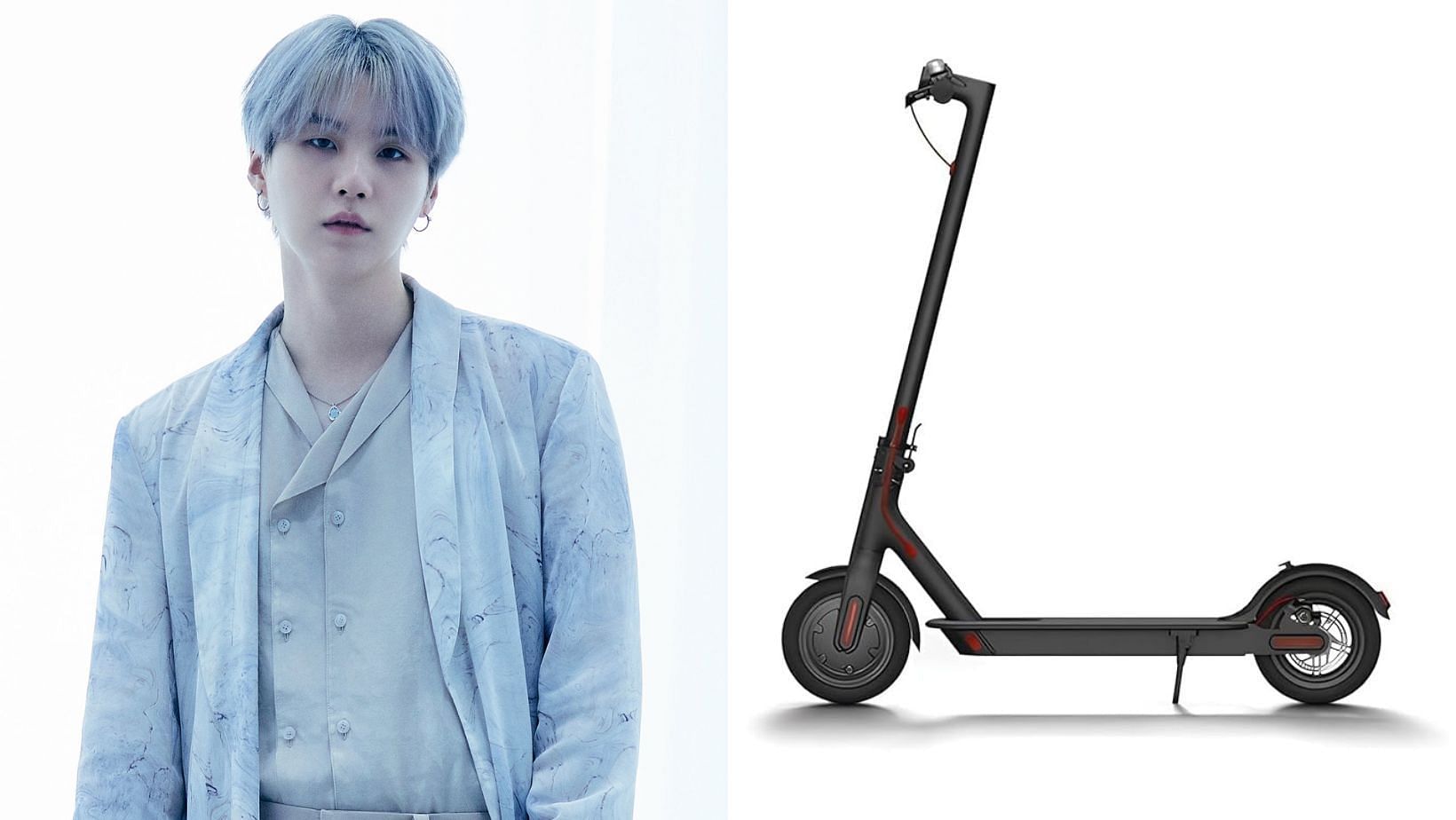 BTS Suga investigated foe allegedly drunk driving an electric kickboard. (Images via X/@BIGHIT_MUSIC and Amazon/ADELIND)