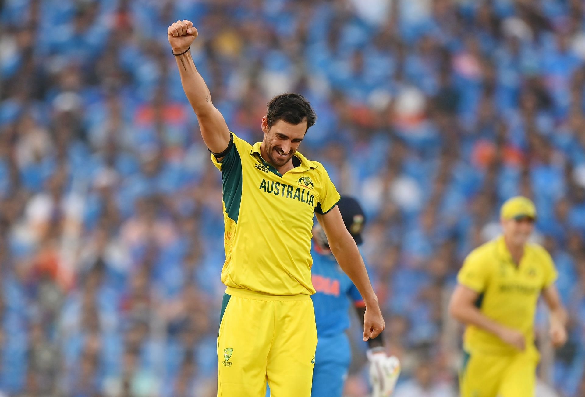 Mitchell Starc celebrates a wicket in the 2023 ODI World Cup final. (Image Credits: Getty Images)