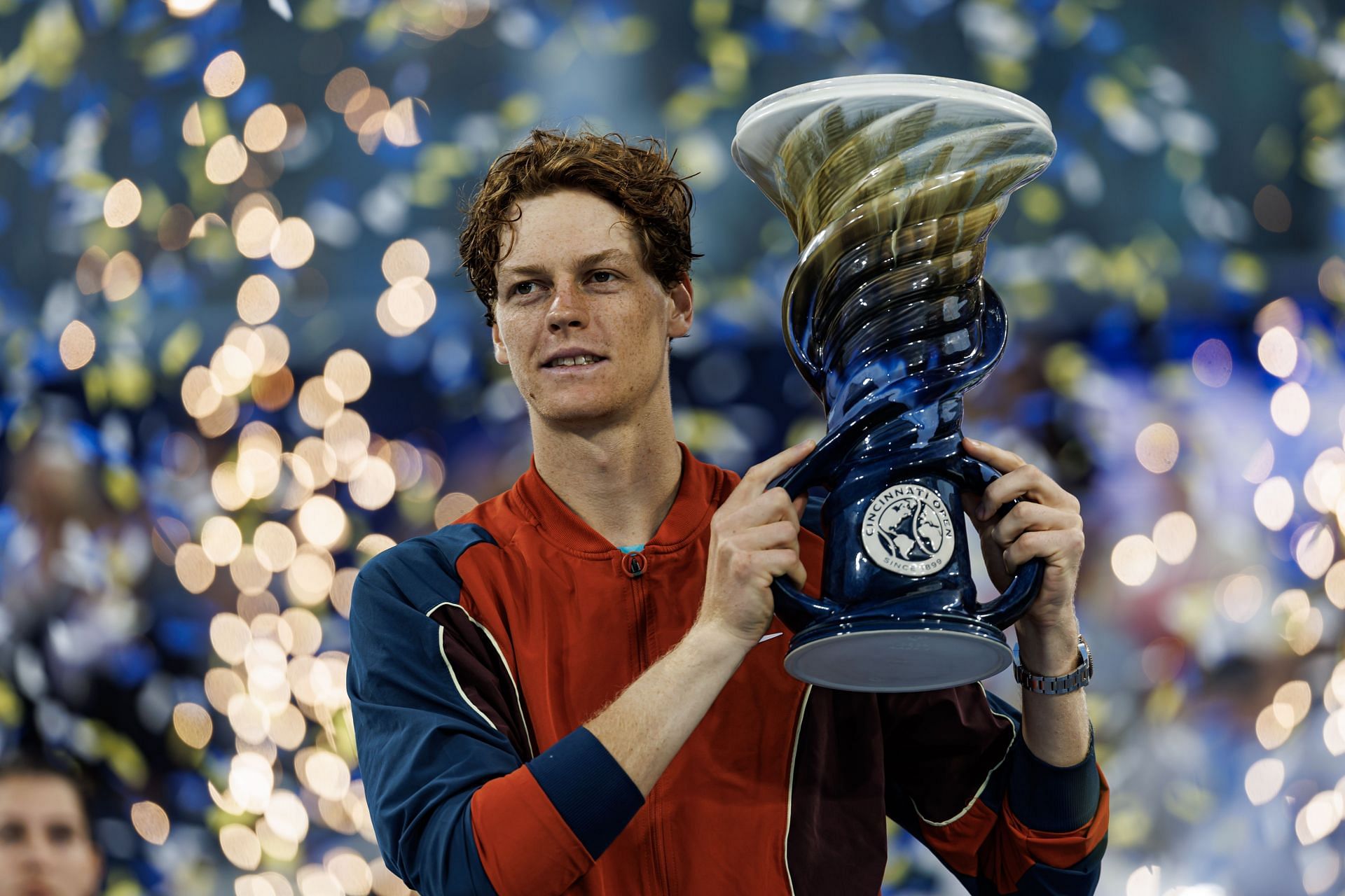 Jannik Sinner celebrates with the Cincinnati Open trophy (Picture: Getty)