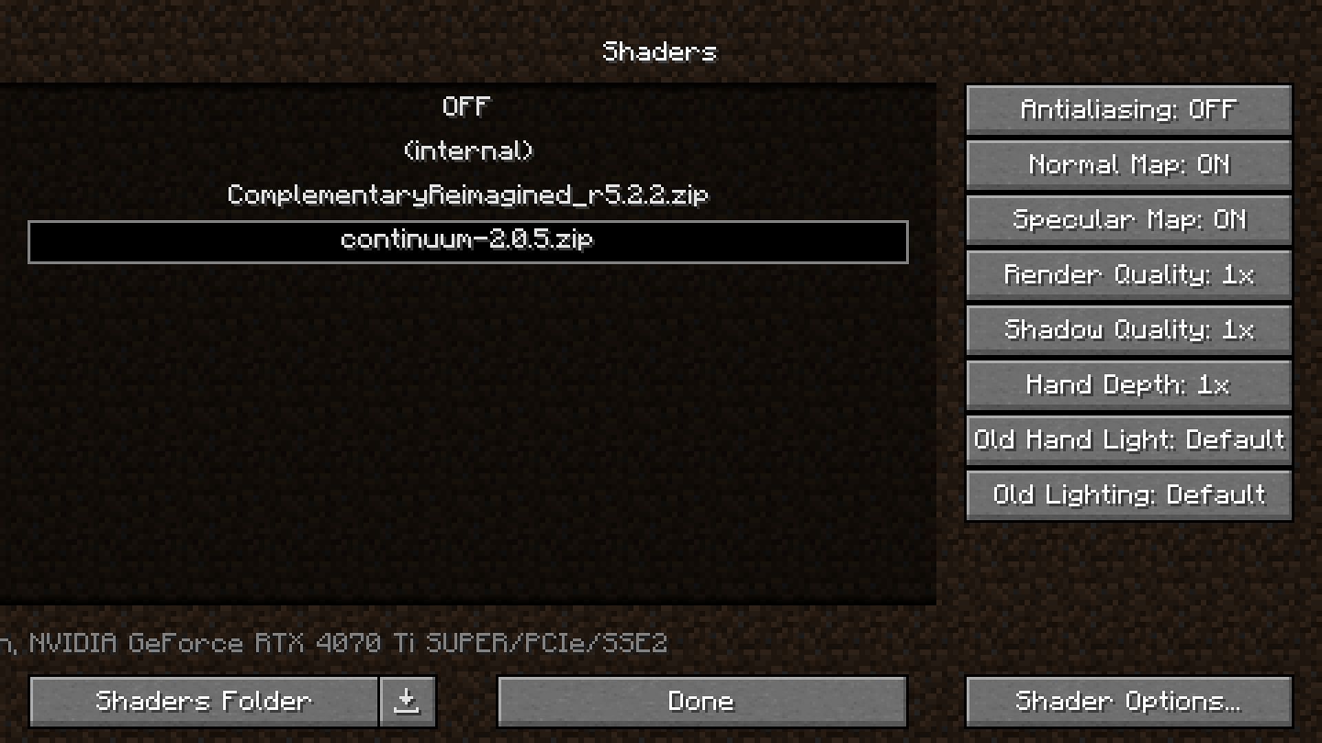 The shader settings found in-game (Image via Mojang)