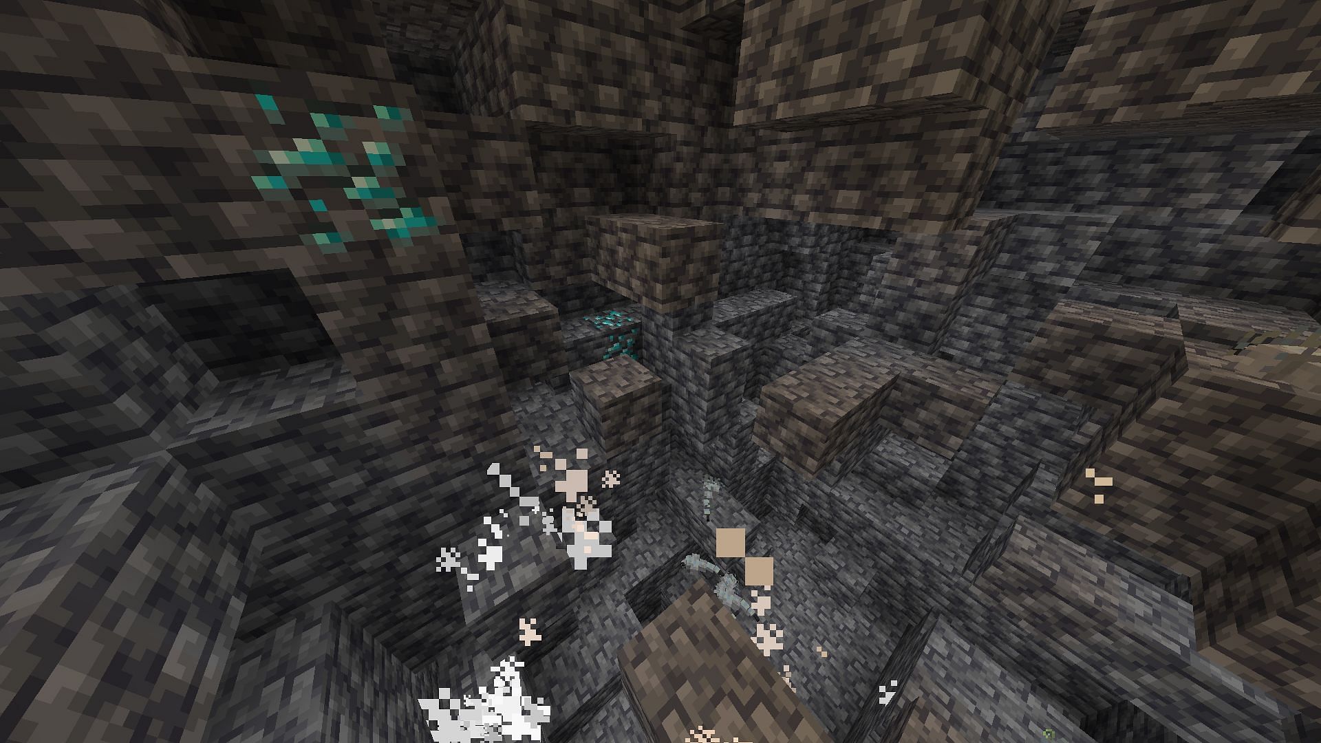 Silverfish eating through deepslate to reveal diamond ore underneath in Minecraft (Image via Mojang)