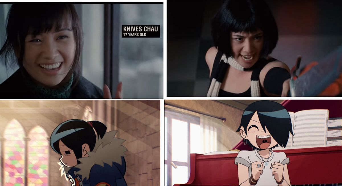 Knives in the Scott Pilgrim movie and anime (Image via Universal Pictures and Science Saru)