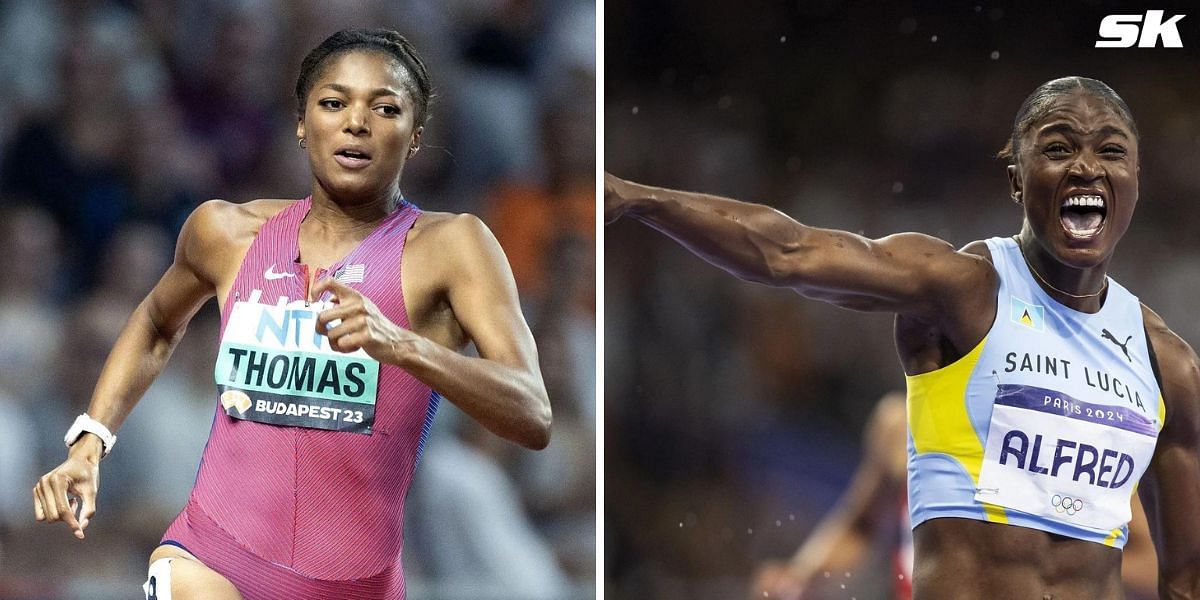 Gabby Thomas and Julien Alfred are two of the athletes to watch out for in 200m at Paris Olympics. PHOTO: Both from Getty Images