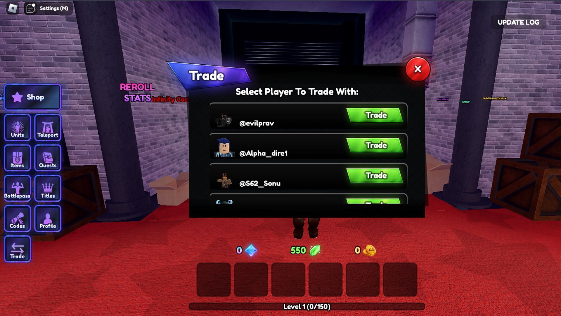 Select any player to start trading with them (Image via Roblox)