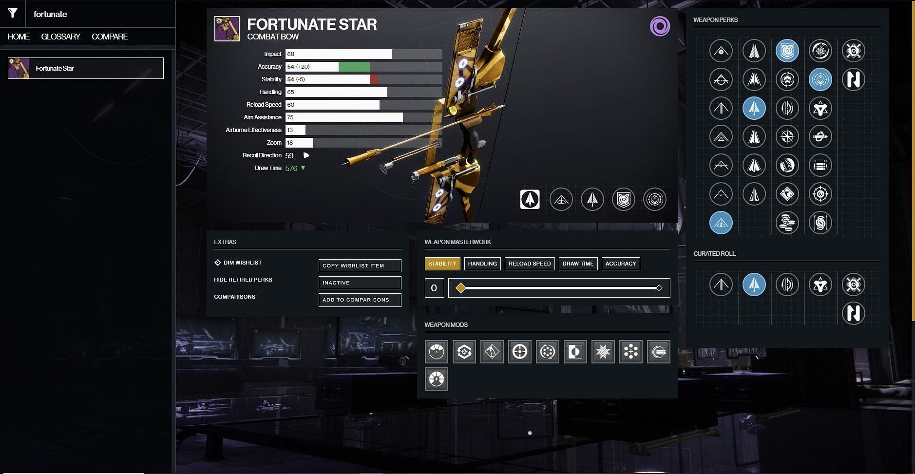 Fortunate Star PvE god roll (Image via D2Gunsmith/Bungie)