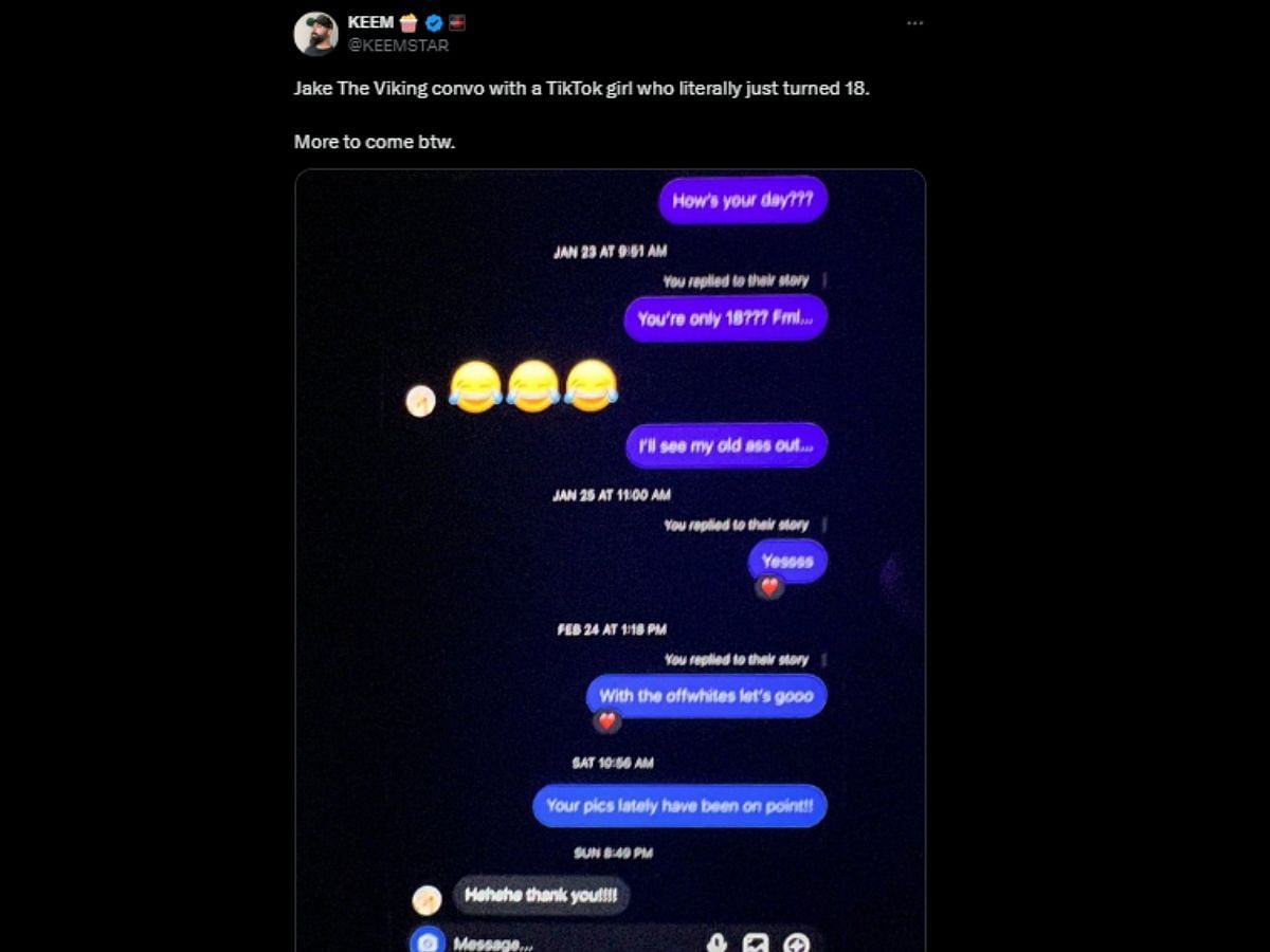 Keemstar alleges a former MrBeast employee of talking to a newly turned 18-year-old (Image via X/Keemstar)