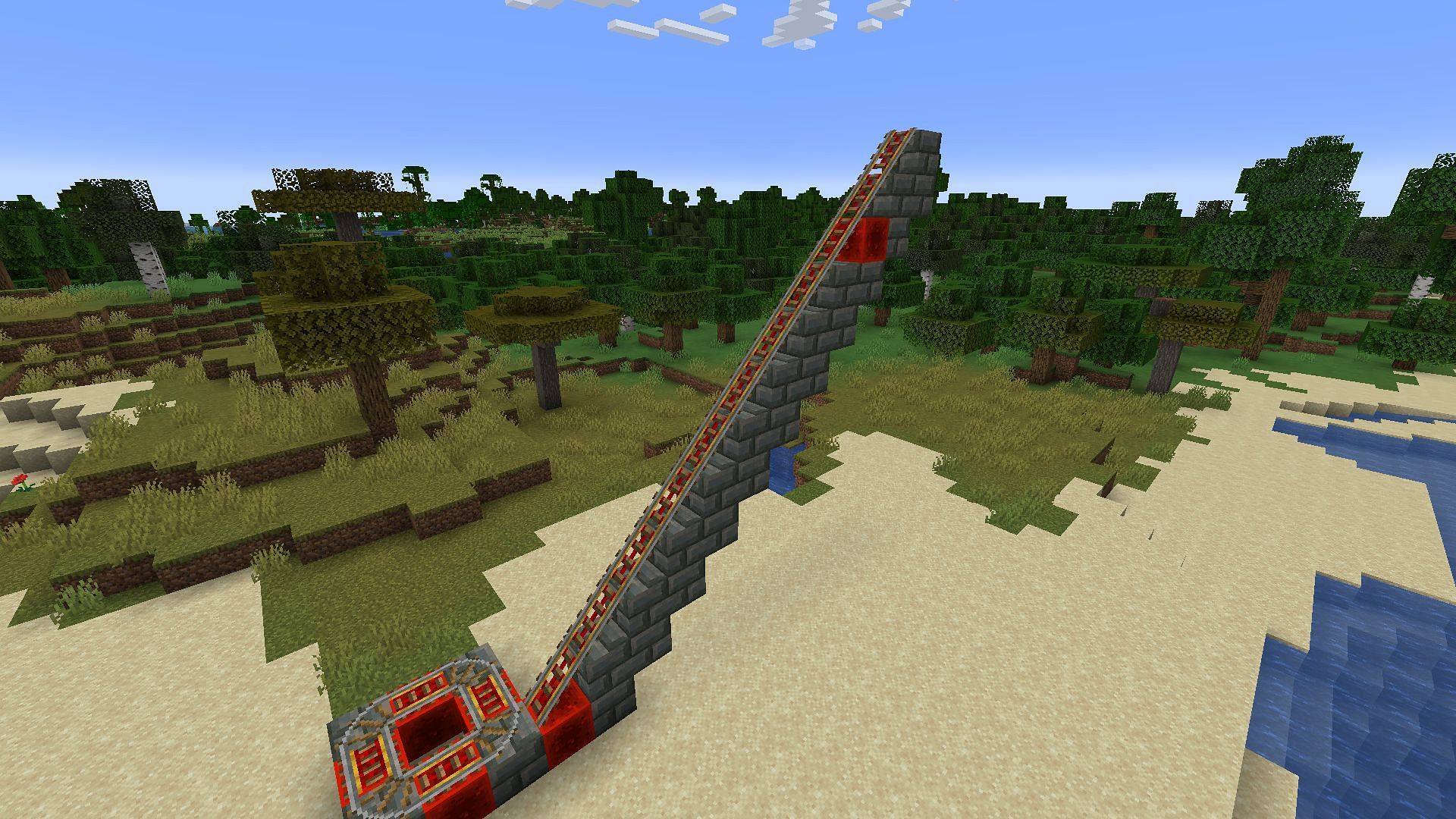 A powered rail ramp (Image via Mojang)