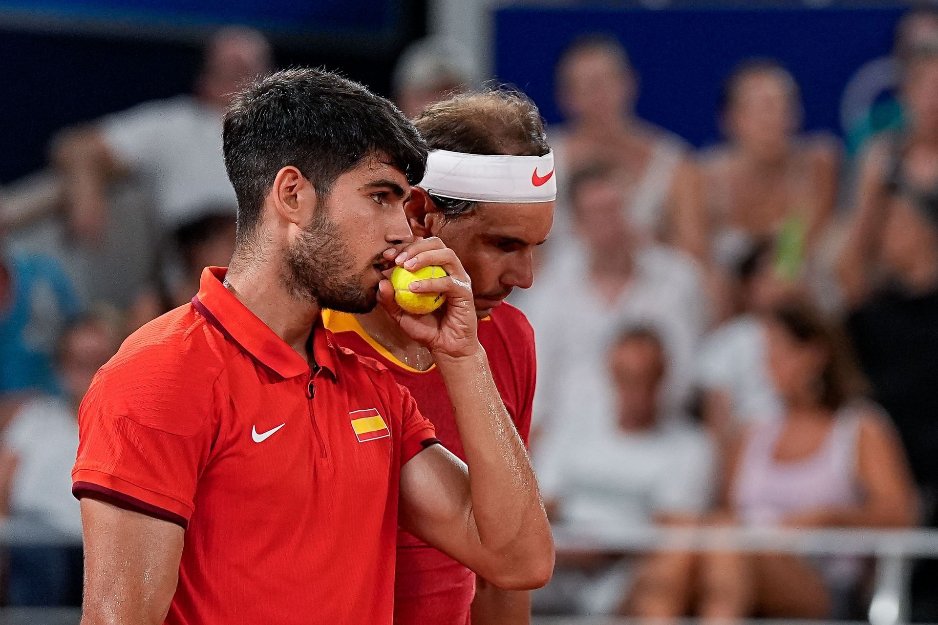 Carlos Alcaraz and Rafael Nadal during their QF exit at Paris Olympics