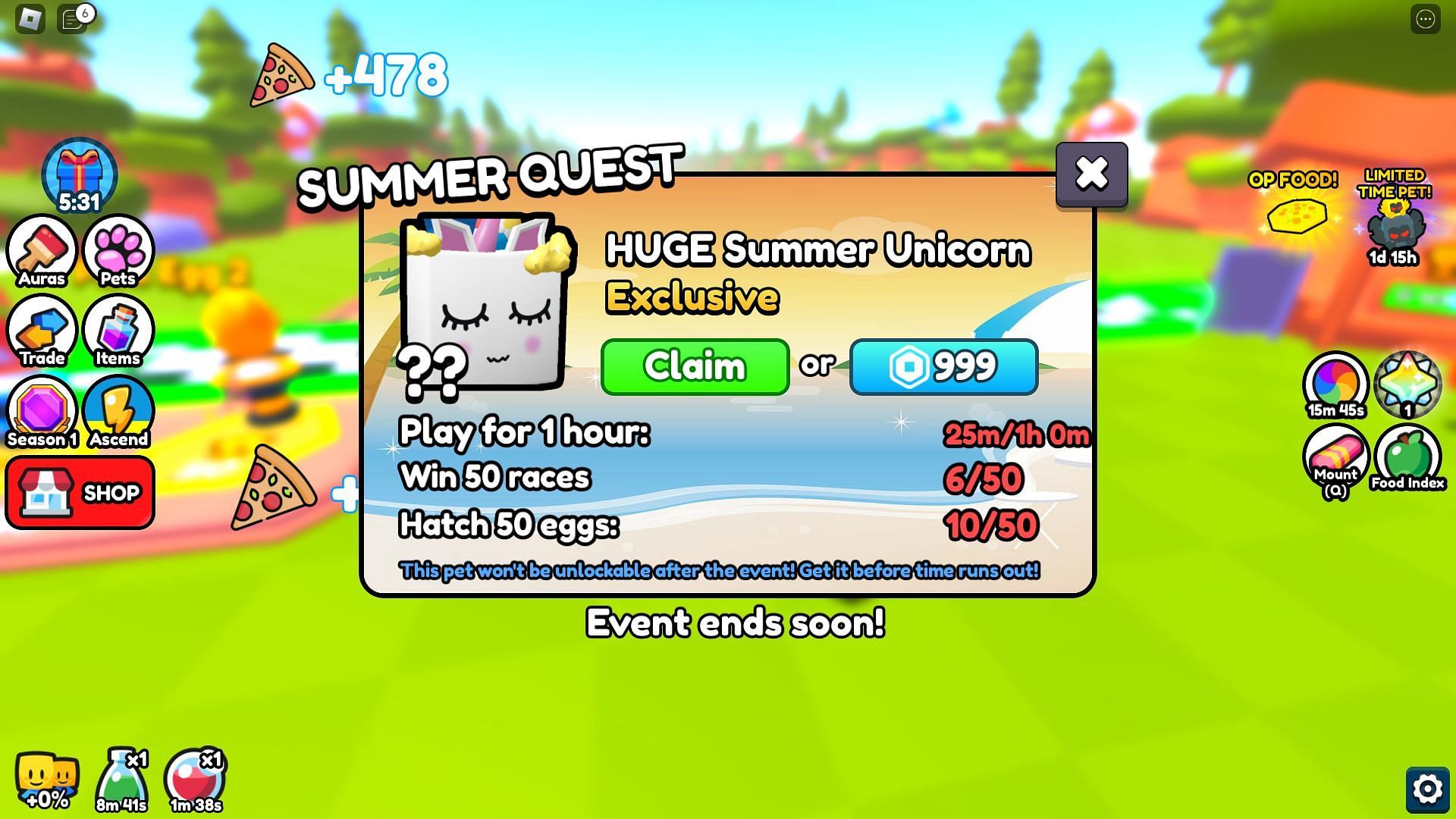 The Summer Quest for Huge Summer Unicorn (Image via Roblox)