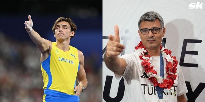WATCH: Mondo Duplantis poses as the viral Turkish shooter Yusuf Dikec after shattering world record at Paris Olympics