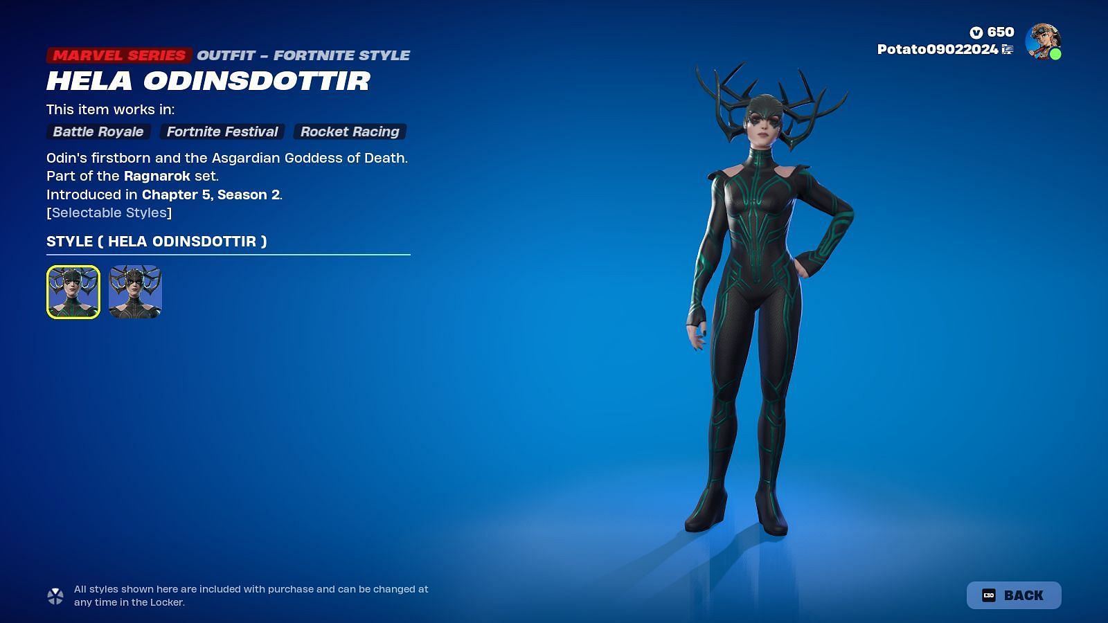 Hela Odinsdottir skin is now in Fortnite (Image via Epic Games)