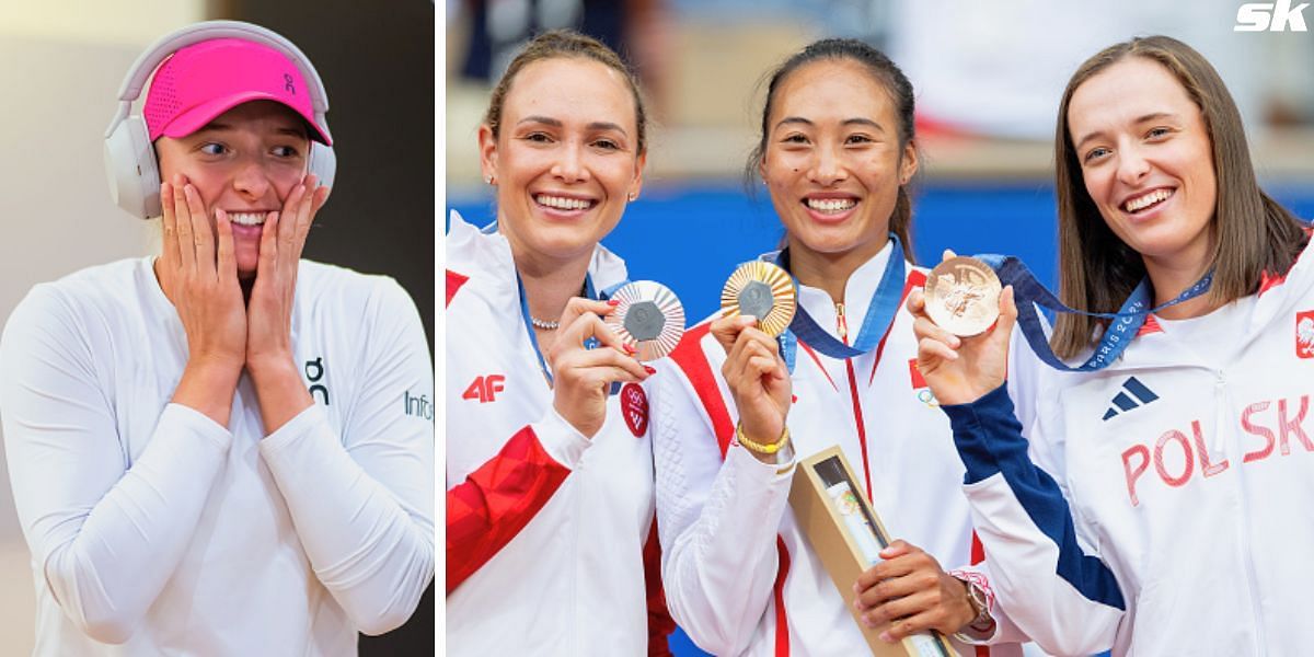 Iga Swiatek (L) and Swiatek with Donna Vekic &amp; Zheng Qinwen (R) [Image Source: Getty Images]