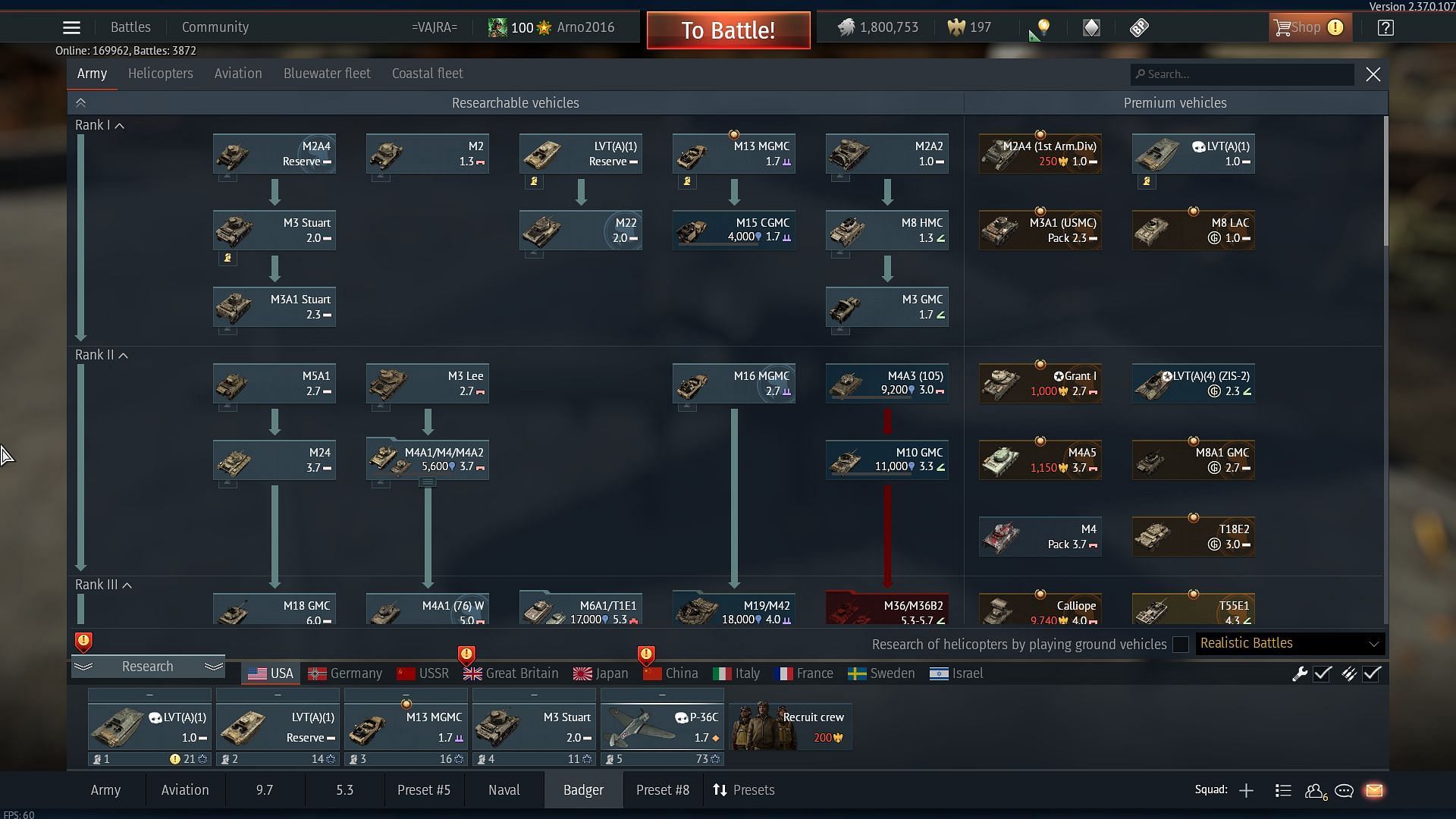 The US ground vehicles tech tree (Image via Gaijin Entertainment)