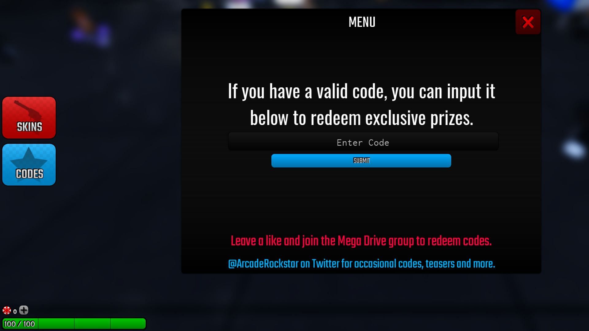 Redeem codes in Spindown (Image via Roblox)